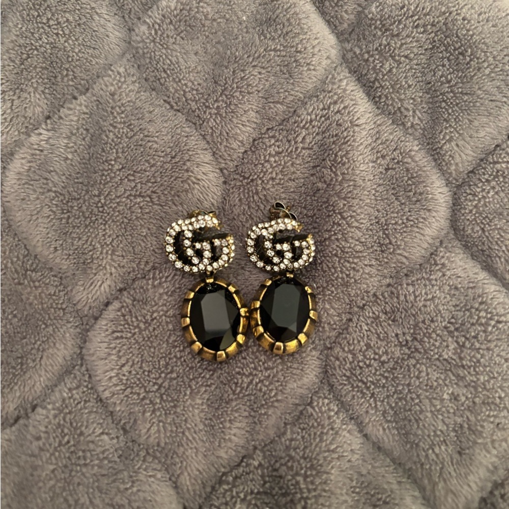Gucci Black and Gold Crystal Earrings